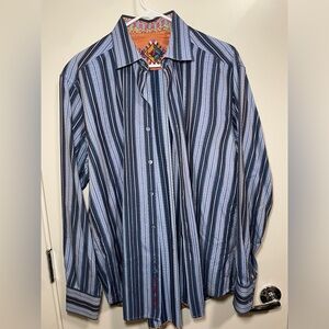 Robert Graham Long Sleeve Striped Shirt Button Down Blue Large 100% Cotton